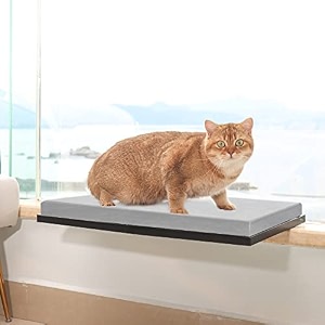 metal cat hammock window seat - soft cushion window perch shelf space saving for two cats grey