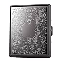 Metal Cigarette Case - Women and Men, Portable Double Sided Spring Clip Cigarette Case, Holds 20 Regular Size Cigarettes, Fits 100mm Cigarettes (Pattern Black)