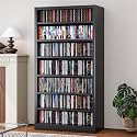 Metal DVD Storage Cabinets, 7-Tier CD Storage Rack with Adjustable Shelves, DVD Organizer Shelf, Media Shelves for CD Holder, Books, Games, Black Book Shelf for Living Room &amp; Home Office (Black)