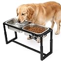 Metal Elevated Dog Bowls for Medium/Large Breed, 3 Adjustable Height(8.8"/11.5"/14") Raised Dog Bowl Stand with 2 Thick 1.2gallon Stainless Steel Bowls, for Neck &amp; Joint Protection