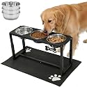 Metal Elevated Dog Bowls for Medium/Large Breed, 3 Adjustable Height(8.8''/11.5''/14'') Raised Dog Bowl Stand with Three 58oz Large Stainless Steel Dog Bowls, with The Splash pad