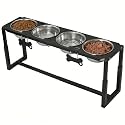 Metal Elevated Dog Bowls, Raised Dog Bowls for Medium/Large Sized Dogs with Four 58oz Stainless Steel Food Bowls, 3 Adjustable Height (8.8"/11.5"/14") Dog Bowl Stand Protect Neck &amp; Joints