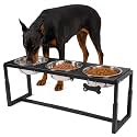 Metal Elevated Dog Bowls, Raised Dog Bowls for Large/Extra-Large Breeds with 3×111oz Stainless Steel Bowls, 3 Adjustable Height Stand for Water &amp; Food, Protect Neck &amp; Joints