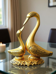metal handicrafts swan pair  kissing duck decorative showpiece  -  14 cm