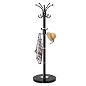 Metal Heavy Duty Coat Rack Stand, Modern Freestanding Coat Rack with Natural Marble Base, 360° Roraty Coat Racks with 16 Hooks, Black Coat Hall Tree Hanger Stand for Entryway, Office