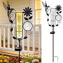 Metal Hummingbird Solar Rain Gauge Outdoor with LED Light and Thermometer
