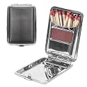 Metal Match Box Case Stainless Steel Matchboxes with Friction Plate Striker, Matchstick Holder Vintage Portable Mini Storage Reusable One Button Waterproof Fireplace Starter for Outdoor Camping-Black