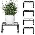 TechSrmaji Metal Plant Stand for Balcony, Set of 4 Pot Stand for Outdoor Plants, Heavy Duty Indoor Pot Stands Plant, Rust Free Iron, Indoor Outdoor Plant Stand, Gamla Stand for Plants (Black)