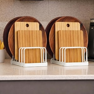 metal plate cutting board rack holder multipurpose kitchen dish drying organizer for plates and chopping board stand space saving and kitchen tray holder 2piece white