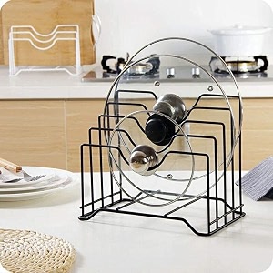 metal plate pan rack rack holder multipurpose kitchen dish drying organizer for pan plates and cutting board stand space saving amp rust resistant matte black casual