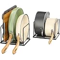 Metal Plate Pan Rack Rack Holder Multipurpose Kitchen Dish Drying Organizer for Pan Plates, and Cutting Board Stand– Space Saving & Rust Resistant (Matte Black) (Modern)