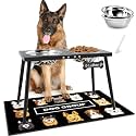 Metal Raised Dog Bowl Stand for Extra Large & Large, Dogs Food & Water Bowls 15" Tall,with Sprill Proof Mat, Raised Stand (70OZ-Stainless Steel Dog Bowls, Mat-20x31)