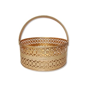 metal round flower basket for poojaworship gold