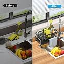Metal Sponge Holder for Kitchen Sink – Auto-Draining Sink Organizer Caddy with Soap Tray, Brush & Towel Holder | Heavy-Duty Powder-Coated Iron, Free-Standing Rack (Black, 23×10×9 cm)