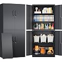 Metal Storage Cabinet with 3 Adjustable Shelves,Garage Storage Cabinet with Lock,Black Metal Cabinet with Locking Doors,Steel Cabinets 4 Doors,71" Lockable Storage Cabinets for Garage,Home,Office