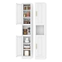 Metal Tall Narrow Storage Cabinet,67" H Freestanding Floor Cabinet with 2 Doors and 4 Adjustable Shelves,Pantry Storage Cabinet for Bathroom,Living Room,Entryway and Kitchen (White)