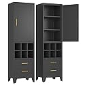 Metal Tall Narrow Storage Cabinet, Freestanding Floor Cabinet with Drawers and Adjustable Shelves, Pantry Storage Cabinet for Bathroom, Living Room, Entryway and Kitchen