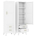Metal Tall Narrow Storage Cabinet,Freestanding Floor Cabinet with 2 Drawers and 3 Adjustable Shelves,Pantry Storage Cabinets for Bathroom,Living Room,Entryway and Kitchen,White