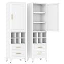 Metal Tall Narrow Storage Cabinet, Freestanding Floor Cabinet with Drawers and Adjustable Shelves, Pantry Storage Cabinets for Bathroom, Living Room, Entryway and Kitchen,White