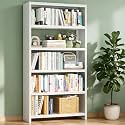 Metal White Bookshelf - 69.3" Tall Bookcase, 5 Tiers Display Storage Shelves with Bookend, Heavy Duty Steel Bookshelves for Living Room, Office, Bedroom, Study (White)