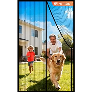 metaonly magnetic screen door mesh 3834 x 8234 - fits 3634 x 8034 door size works for patio sliding door keeps bug mosquito out fresh air flow black with stay-open straps