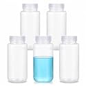 METAPACK 16 oz/500 ml Wide Mouth Plastic Bottles with Airtight Lids, Food Grade PP Sample Containers, Leakproof for Water, Lab Liquids, Medicine and Powder Storage, Clear, 5 Pack