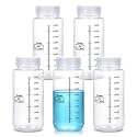METAPACK 16 oz/500 ml Wide Mouth Plastic Bottles with Airtight Lids, Graduated Food Grade PP Sample Containers, Leakproof for Water, Lab Liquids, Medicine and Powder Storage, Clear, 5 Pack