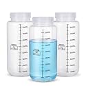 METAPACK 34 oz/1liter Wide Mouth Plastic Bottles with Airtight Lids, Graduated Food Grade PP Sample Containers, Leakproof for Water, Lab Liquids, Medicine and Powder Storage, Clear, 3 Pack