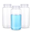 METAPACK 34 oz/1liter Wide Mouth Plastic Bottles with Airtight Lids, Food Grade PP Sample Containers, Leakproof for Water, Lab Liquids, Medicine and Powder Storage, Clear, 3 Pack