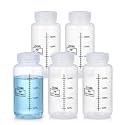 METAPACK 8 oz/250 ml Wide Mouth Plastic Bottles with Airtight Lids, Graduated Food Grade PP Sample Containers, Leakproof for Water, Lab Liquids, Medicine and Powder Storage, Clear, 5 Pack