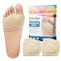 Metatarsal Pads for Men and Women - Gel Cushions for Ball of Foot Pain Relief, Sesamoiditis, Metatarsalgia, Morton's Neuroma - 2 Pairs Fabric Sleeves with Gel Inserts (Beige, S)