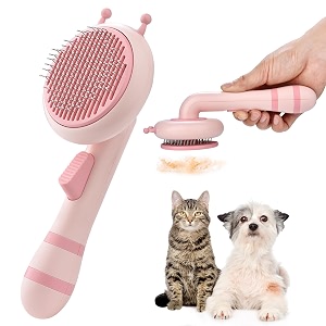 metree cat hair brush cat brush with release button grooming brush for dogs shedding self cleaning cat brush comb for indoor cats pet slicker brush for long haired cats light pink