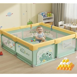 playpen for babies 0-3 years with balls kids activity center play area indoor setup with play yard for baby toddlers play pen fence for crawling infant pastal green 120  180 cm