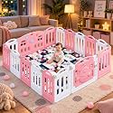 Playpen for Babies Up to 5 Years with Balls Panel Baby Playpen with Safety Gate, Kids Play Area Indoor Setup, Play Yard Fence for Toddlers,Children (Pink, 16 Panel)