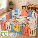 Playpen for babies 0-3 years 16 Panels/30 Sqft Kids Play Area Indoor Setup with Mat, balls Play Yard for Baby Toddlers, play pen fence Activity Center with Safety Door Lock, Suction (5 * 6 FT) Multicolor