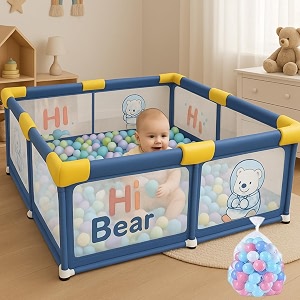 126  126cm playard playpen for babies kids play yard with balls baby playpen mesh area kid toddlers setup playpens baby indoor and outdoor play fence upto 4 yrs blue 15m18m