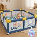 126 * 126cm Playard Playpen for Babies Kids Play Yard with Balls Baby Playpen Mesh Area Kid Toddlers Setup Playpens Baby Indoor and Outdoor Play Fence Upto 4 Yrs (Blue, 1.5m*1.8m)