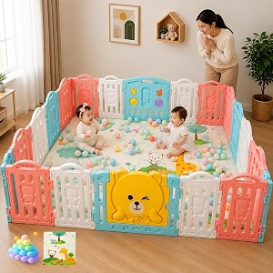 playpen for babies 0-3 years 18 panels36 sqft foldable kids play area indoor setup with mat balls play yard for baby toddlers play pen fence activity safety door lock suction 6  6 ft multicolor
