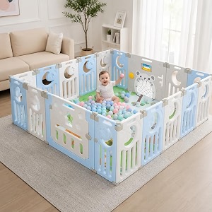 playpen for babies 0-3 years 16 panels30 sqft foldable kids play area indoor setup with mat balls play yard for baby toddlers play pen fence activity safety door lock suction 5  6 ft blue