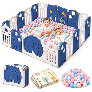 playpen for babies up to 5 years foldable with mat amp balls16 panels 30 sqft baby playpen kids play area indoor setup with door lock cups play yard activity center for toddlers 5 x 6 ft blue