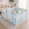 Playpen for Babies 0-3 Years 16 Panels/30 Sqft Foldable Kids Play Area Indoor Setup with Mat, Balls Play Yard for Baby Toddlers, Play Pen Fence Activity, Safety Door Lock, Suction (5 * 6 FT) Blue