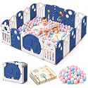 Playpen for Babies Up to 5 Years Foldable with Mat &amp; Balls,16 Panels 30 Sqft Baby Playpen, Kids Play Area Indoor Setup with Door Lock Cups, Play Yard Activity Center for Toddlers, 5 x 6 FT Blue