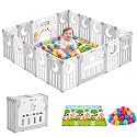 Playpen for Babies 0-3 Years 16 Panels/30 Sqft Foldable Kids Play Area Indoor Setup with Mat, Balls Play Yard for Baby Toddlers, Play Pen Fence Activity, Safety Door Lock, Suction (5 * 6 FT) Grey