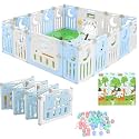 Playpen for Babies 0-3 Years 18 Panels/36 Sqft Foldable Kids Play Area Indoor Setup with Mat, Balls Play Yard for Baby Toddlers, Play Pen Fence Activity, Safety Door Lock, Suction (6 * 6 FT) Blue