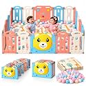 Playpen for babies 0-3 years 16 Panels/30 Sqft Kids Play Area Indoor Setup with Mat, balls Play Yard for Baby Toddlers, play pen fence Activity Center with Safety Door Lock, Suction (5 * 6 FT) Multicolor