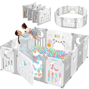 metreno 18 panel baby play area indoor setup playpen for babies upto 5 year foldable play yard fence for toddlers kids playarea setup outdoor children play area with gate balls mat grey 66ft36sqft 