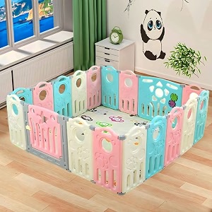 playpen for babies upto 5 year baby play area indoor setup foldable play yard fence for toddlers kids playarea setup outdoor children play area with gate balls basketball stand mat drawing board sketch multicolour 18 panel