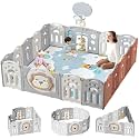 18 panel Playpen for Babies upto 5 year Foldable Baby Play Area Indoor Setup Play Yard Fence for Toddlers Kids Playarea Setup Outdoor Children Play Area with Gate, Balls, Basketball Stand, mat (6*6FT=36SQFT)