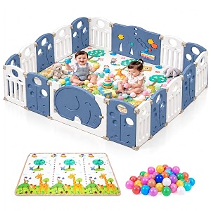 playpen for babies up to 5 years foldable with mat amp balls20 panels 42 sqft baby playpen kids play area indoor setup with door lock cups play yard activity center for toddlers 7 x 6ft blue