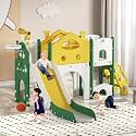 7in1 slider for kids 2 to 5 years big size indoor with Basketball combo for Home Toddler Slide baby slide outdoor with Ball Castle Sliding for Kid Children Slides foldable Kids Slider Big Size